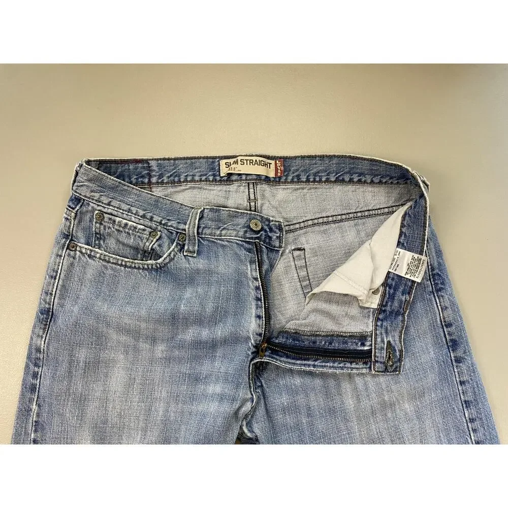Levis 514 Jeans Mens 36x30 Light Wash Blue‎ Slim Straight Leg Denim Casual Y2K